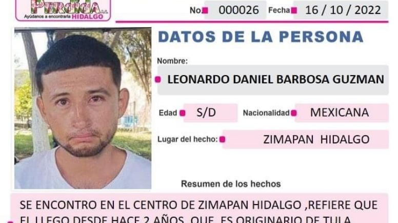 Buscan a familiares de Leonardo Barbosa, localizado en Zimapán