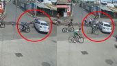 Accidente en Puebla: VIDEO Imprudencia de conductor, no respeta cierre de circulación y ciclistas se estrellan