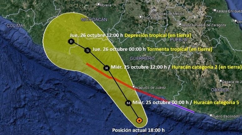Con rachas de 315 kilómetros por hora, de huracán 5, Otis impactará a Acapulco