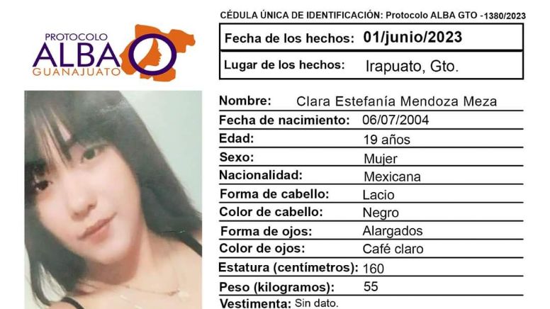 Buscan con protocolo ALBA a Clara Estefanía, desaparecida hace seis meses en Irapuato