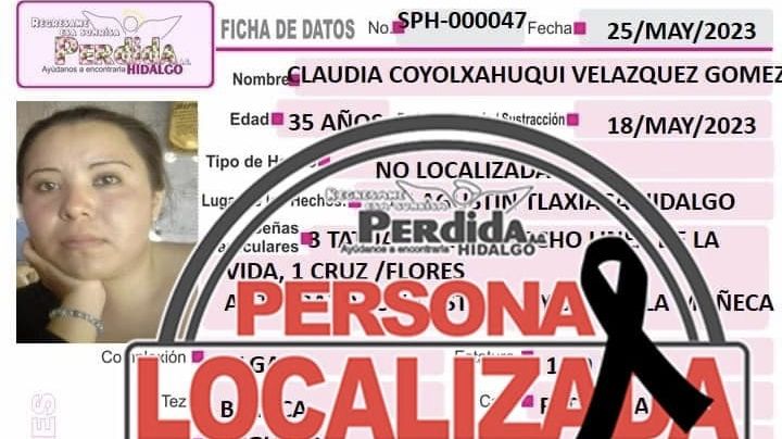 Hallan sin vida a Claudia Coyolxahuqui, desaparecida en San Agustín Tlaxiaca
