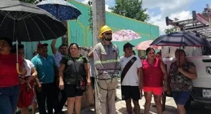 Amarran a poste a empleado de CFE por apagones en Valladolid Yucatán
