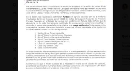 Revela Segob carta que advertía sobre de liberación a militares implicados en caso Ayotzinapa