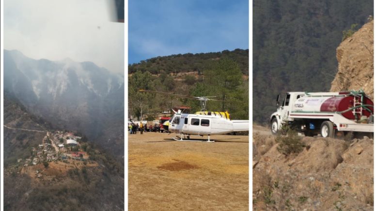 Continúa combate contra incendio en Nicolás Flores; llega aeronave de apoyo