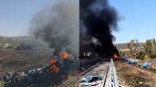 Volcadura de pipa que se incendió provoca el cierre del macrolibramiento de Querétaro