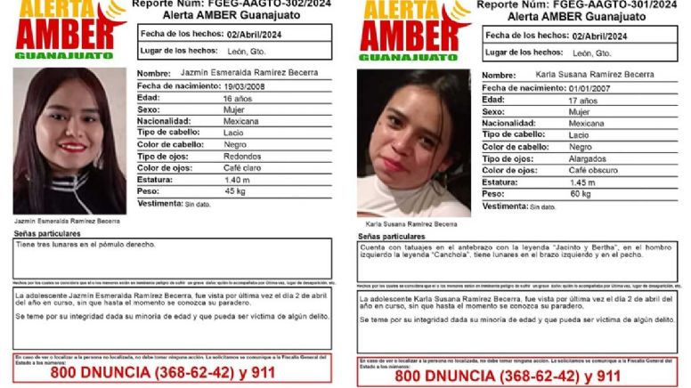 Alerta Amber: Las hermanas Jazmín y Karla Ramírez Becerra desaparecieron hace 2 semanas en León