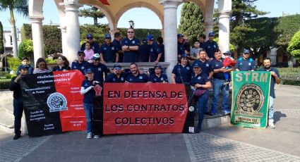 Día del Trabajo en Moroleón: Marchan 40 trabajadores sindicalizados de Telmex