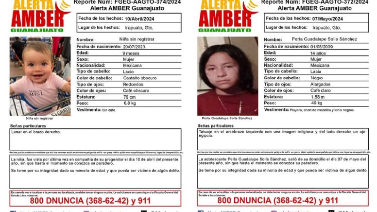 Alerta en todo Guanajuato: Desaparecen bebé y Perla Guadalupe Solís en Irapuato